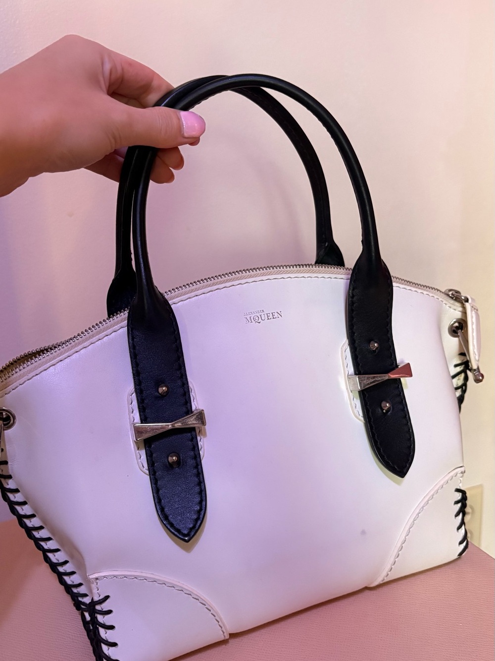 Alexander McQueen White Leather Top Handle Bag